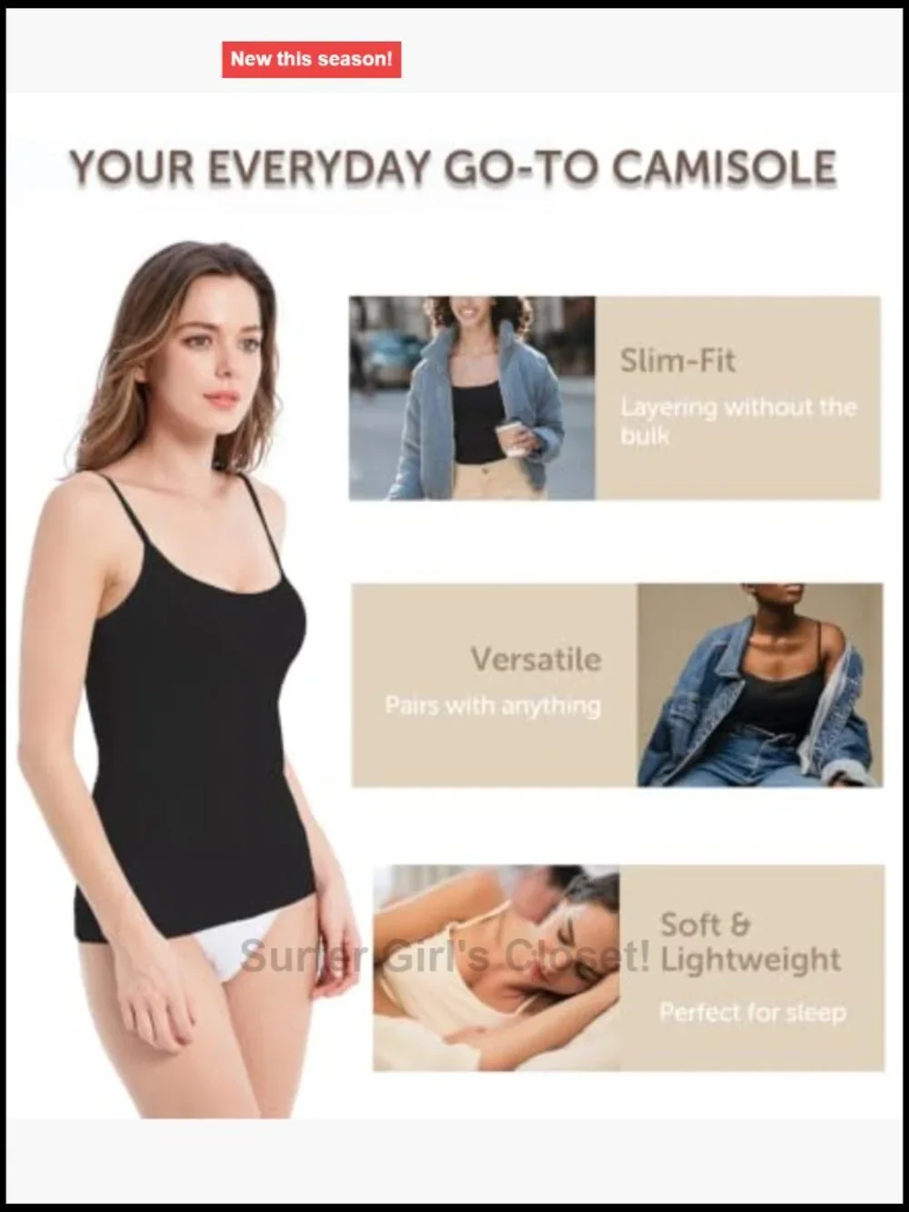 4-Pack Cotton Spandex Slim-Fit Camisole Adjustable Spaghetti Strap Tank